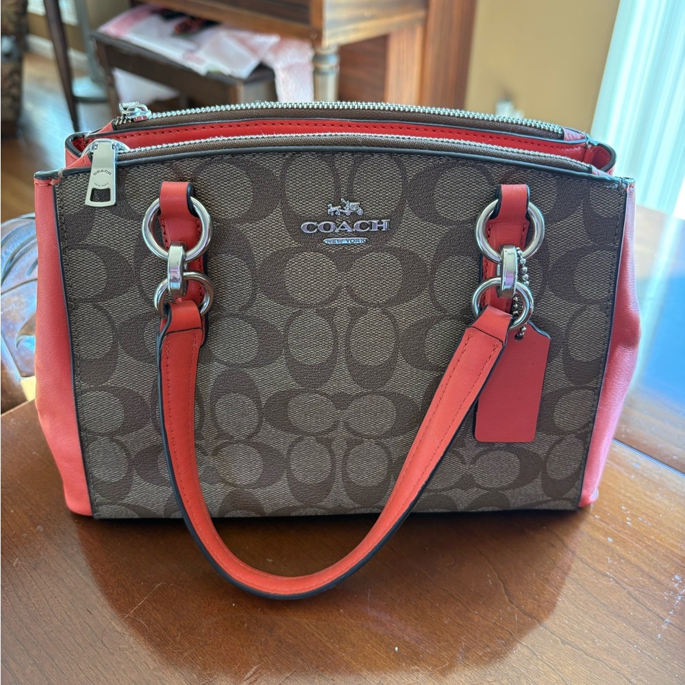 Coach Signature Canvas and Orange Leather Tote
